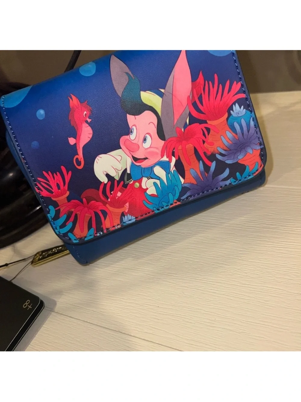 Loungefly NWT Pinocchio Coral Zip Wallet with Bright Coral Accents - Picture 2 of 6